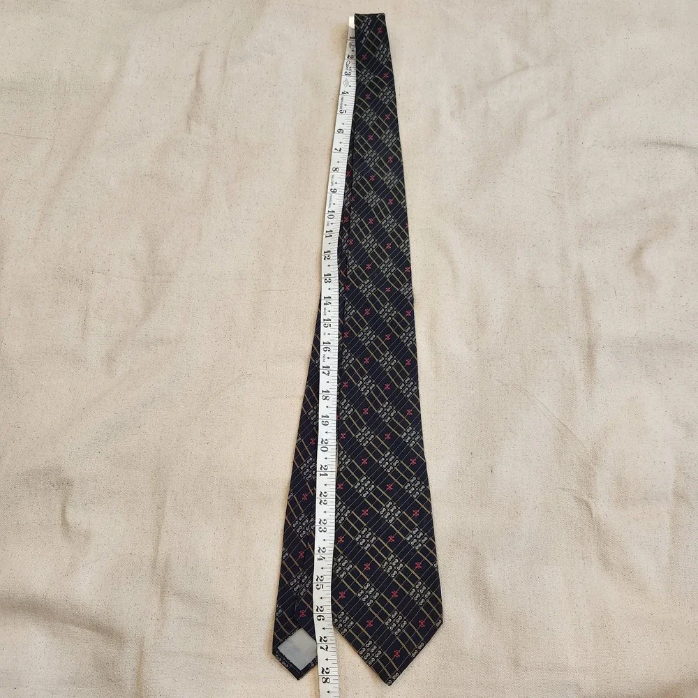 Vintage Celine Paris Silk Tie Navy Blue with Gold Chain & Sulky Horse Emblem